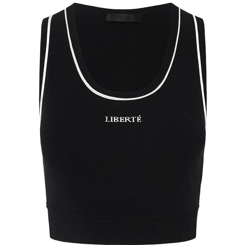 MO&Co. U-Neck Contrast Trim Knit Cropped Racerback Tank Top