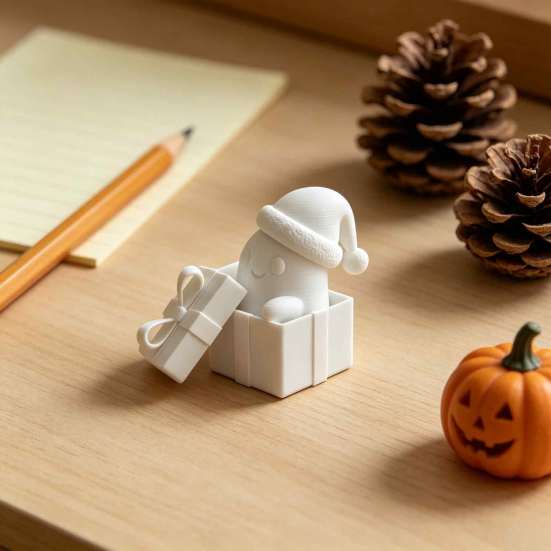 Cartoon Elf Ornaments 3D Printed Christmas Gift Box Ghost Figurine Ornaments, Cute Fun Handmade Creations Halloween Pumpkin Desktop Decoration