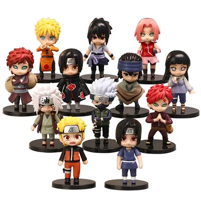 12 piezas Naruto versión Q Uzumaki Naruto Bandera Mokaka Nishi Uchiha Sasuke Lindo Modelo de PVC Hecho a Mano Periférico de Anime Regalo de Cumpleaños