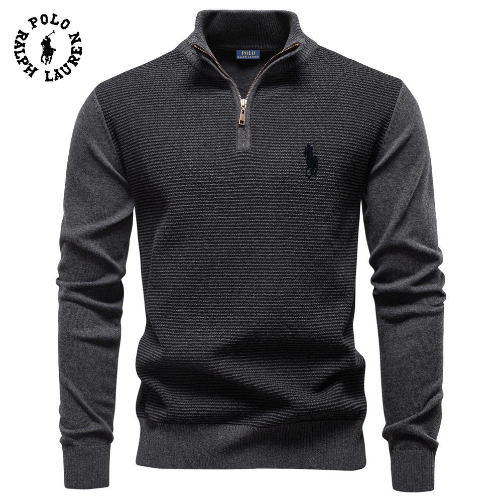 Polo Ralph Lauren 2025 Autumn/Winter Embroidery New Half Zipper Men's Stand Up Collar Cotton Sweater Business Casual Knitted Sweater