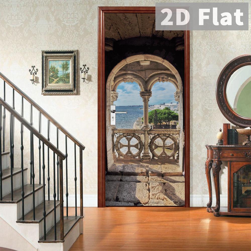 76Style 77/90cm Self-Adhesive Door Stickers Removable Wall Sticker Scenery Wallpaper Stone Stair Murals for Doors Modern Home Decor
