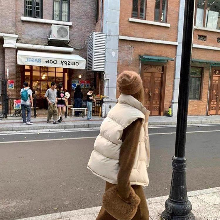 Women's College Style Cotton Padded Jacket Vest - Versatile, Loose Fit, Thickened Outerwear for Autumn and Winter