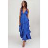 Women's V Neck Sleeveless A-Line Maxi Dress High Waist Tiered Ruffled Summer Dress