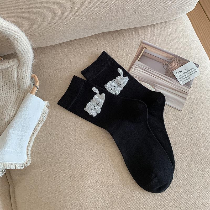 

Милые женские носки с мультяшным котенком, корейская версия, интернет-знаменитости, студенческий стиль, хлопковые носки, дышащие, плюшевые, с собачкой, средние носки One size fits all чёрный