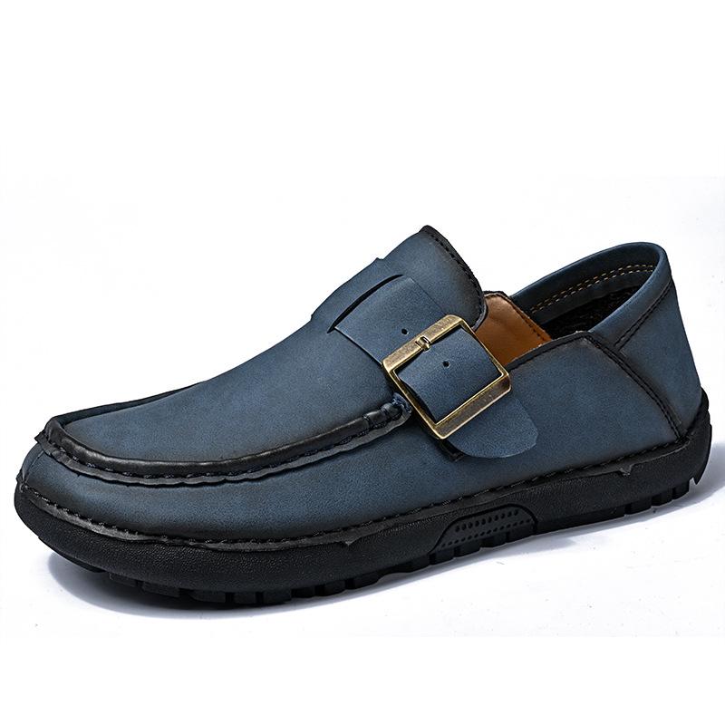 Men s British Style Genuine Leather Casual Slip-On Loafers - Soft Sole, Breathable & Matte Finish 38 синий
