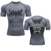 Crânio masculino impresso camisa de compressão, correndo t-shirt, ginásio esportes, secagem rápida, secagem rápida, na moda