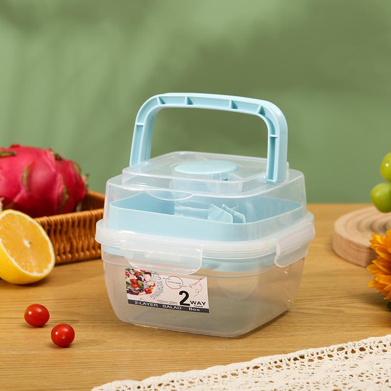 Přenosné 2vrstvé salátové misky s vidličkou 1300ml obědový box, uzavřené nepropustné bento boxy, opakovaně použitelný piknikový box, nádoba na potraviny