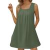 Women's Fashion Casual Square Neck Sleeveless Dress Pleated Tank Dress Print Beach Dresses
