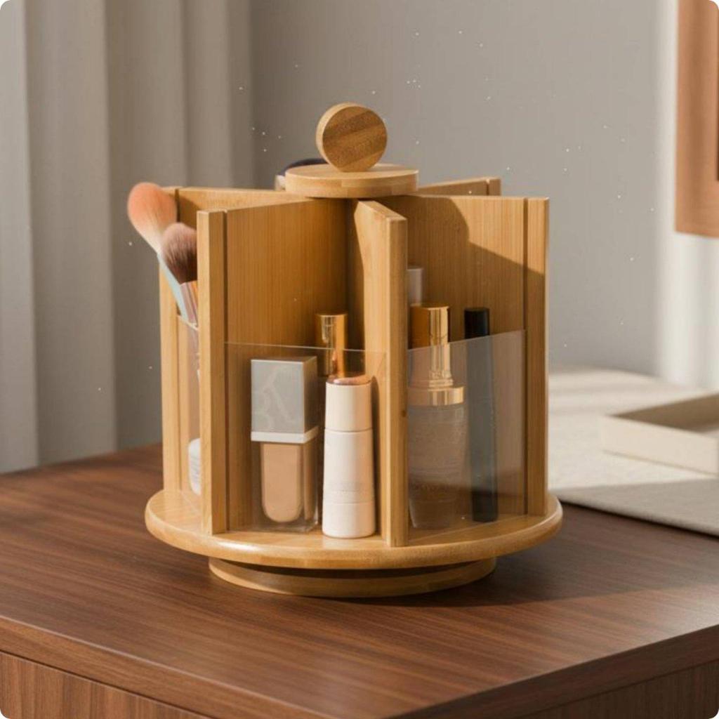 Rotating Wooden Makeup Organizer Space Saving Rotating Vanity Organizer