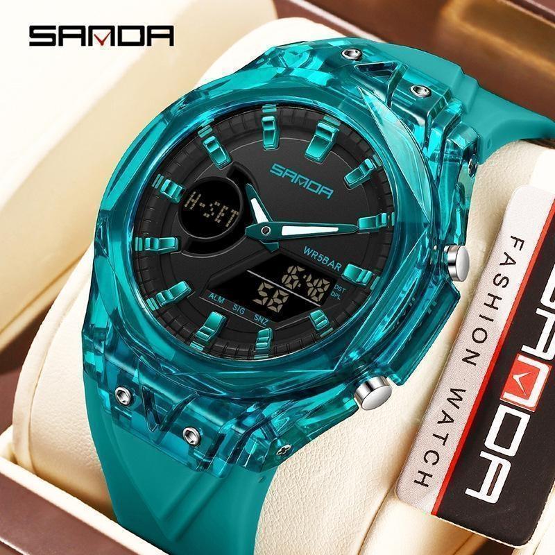 SANDA New Sports Men's Quartz Watches Luxury Military Waterproof Watch Dual Display LED Digital Men Wristwatch