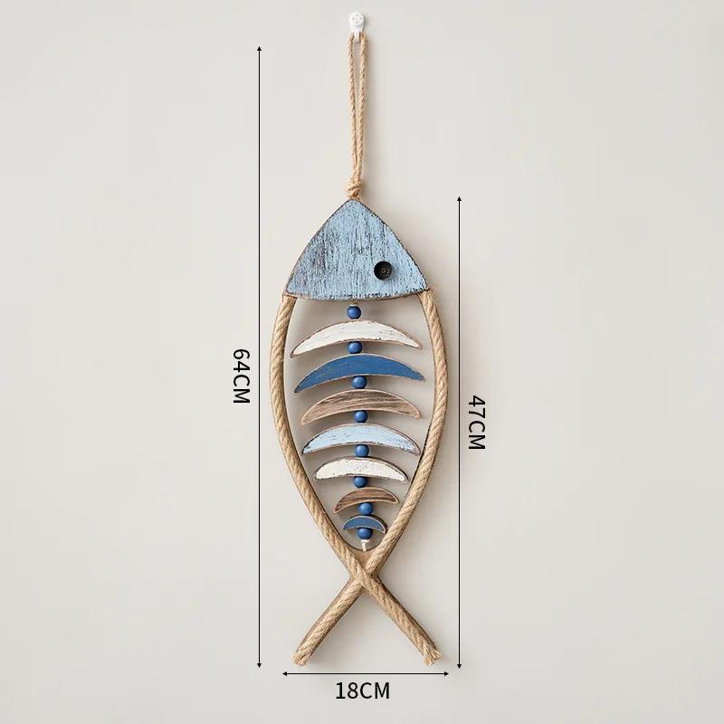 Large Wooden Fish Wall Hanging Decor Hand Carved Fish Chime Wall Decor for Nautical Theme Beach Theme Lake House