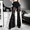AltGoth See Through Mesh Pants Women Dark Gothic High Waist Lace Flare Pants Vintage Streetwear Fairy Grunge Race Trousers Femme