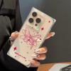 Square Back Tube Protection Clear Case For iPhone 16 ProMax 12 11 15 Plus 14 Pro Max 13 Anti-Oxygen,English Pink Butterfly Pattern Casing
