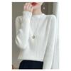 Autumn Winter Women Knitwear Slim Fit Semi High Neck Pure Color Loose Short Knitted Sweater Base Layer
