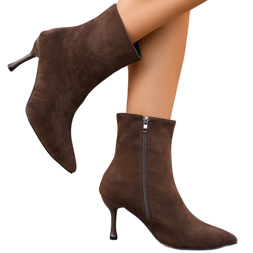 Women's Plus Size Boots with Side Zipper, Pointed Toe Heel Casual Fashion Short Boots