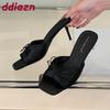 Fashion Fashion Butterfly-Knot Women Thin Heels Pumps Slides Shoes Female Square Toe Footwear Sexy Ladies High Heels Shoes Sandals