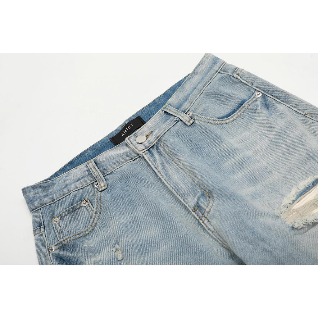 M06 Amiri Men's and Women's American Style Trendy Jeans with Fabric Patches, Holes, Embroidery, Casual and Fashionable High Street Pants