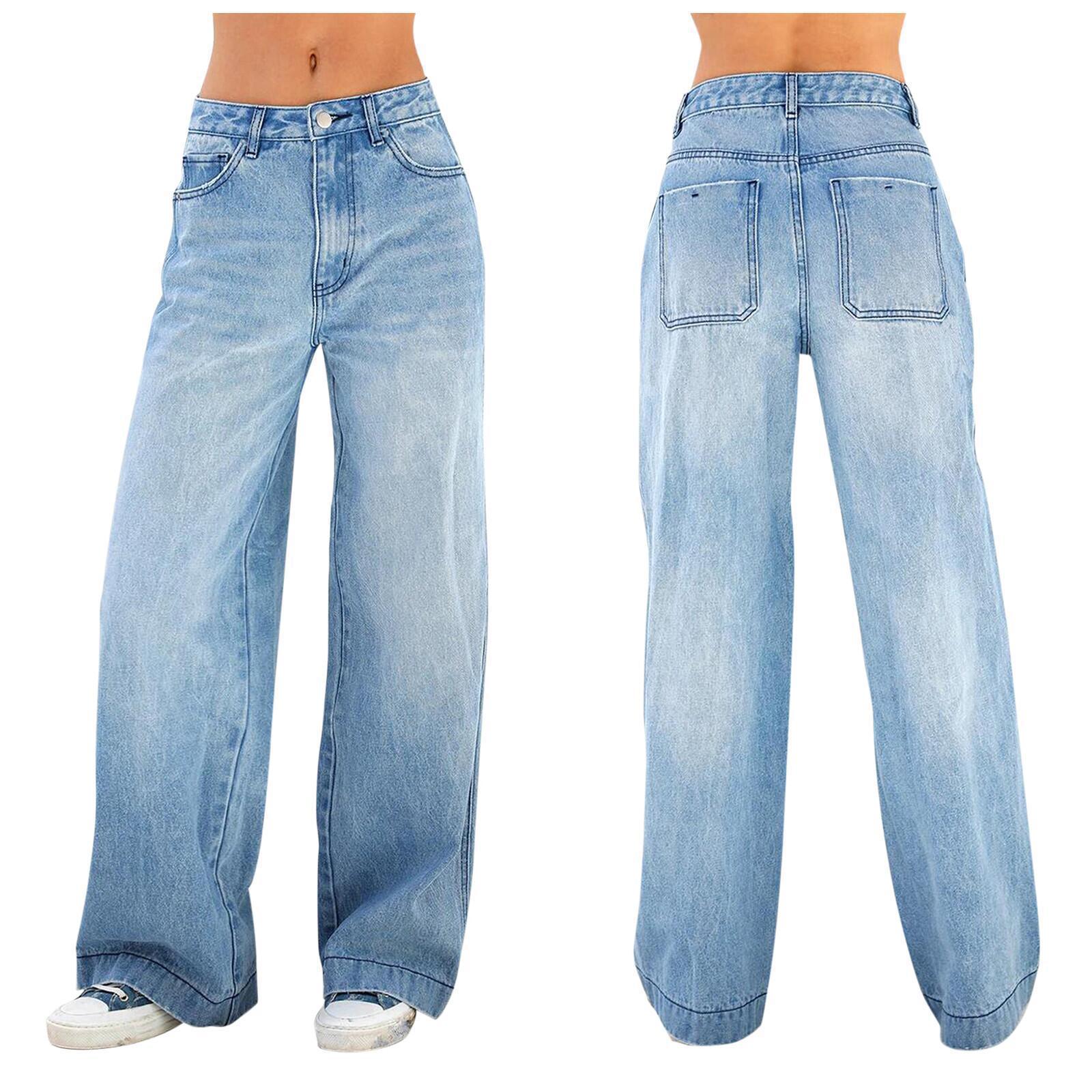 

Women s Solid Color High Waist Floor Mopping Jeans XXL світло-синій колір