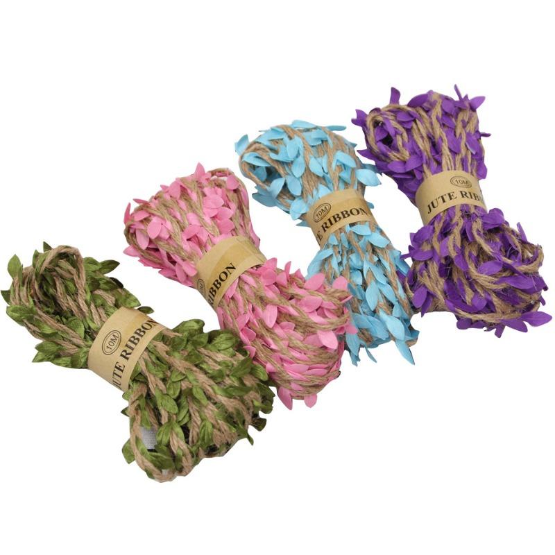 10M Simulation Green Leaves Weaving Hemp Rope DIY Wedding Birthday Wedding Decoration Rattan Gift Bouquet Packaging Rope