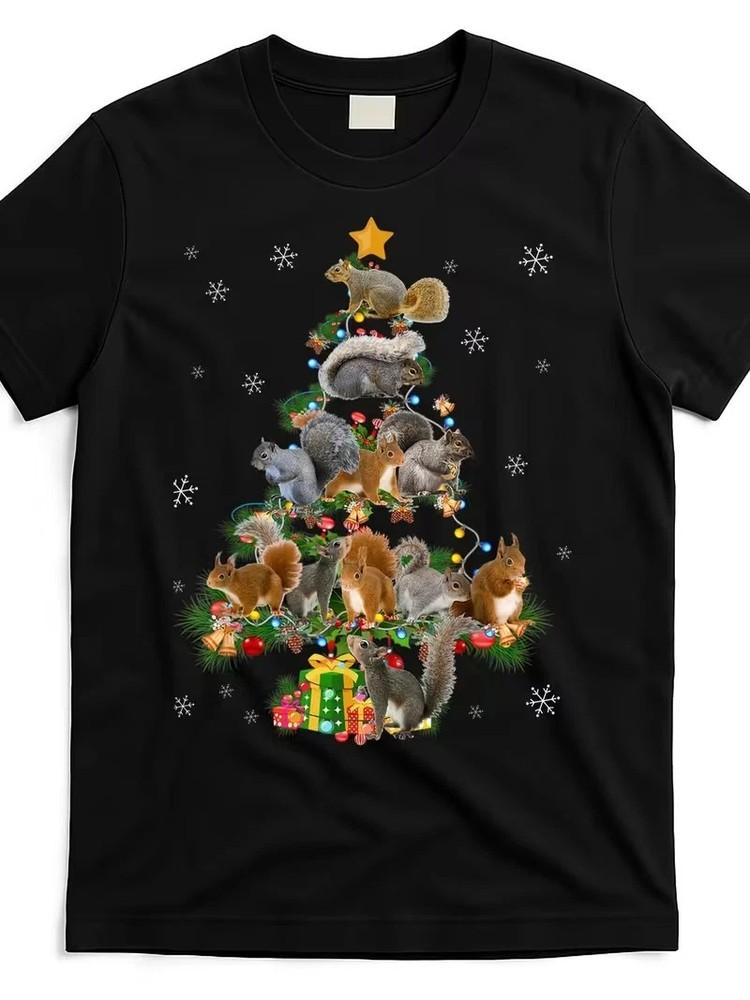 

Funny Squirrel Christmas Tree T-Shirt - Festive Holiday Design with Squirrels, S Unisex T-Shirt XXL