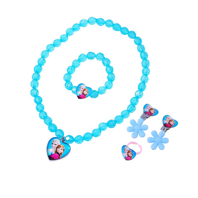 Children's Princess Jewelry Set: Cartoon Pony & Frozen Elsa Necklace, Bracelet, and Ring for Little Girls