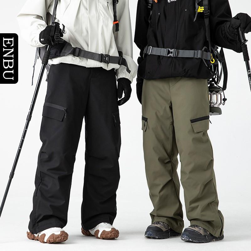 Mens Winter Ski Down Pants Outdoor Casual Windproof Cargo Trousers
