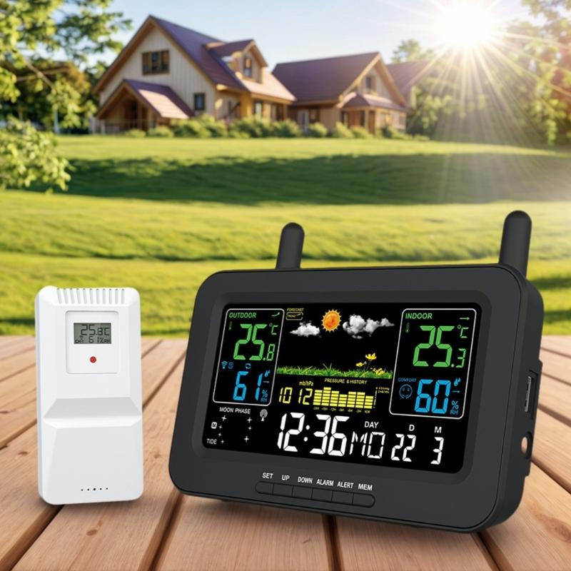 Automatic Time Calibration Wireless Thermograph Hygrometer Clock Color Screen Temperature Alert For Nursery