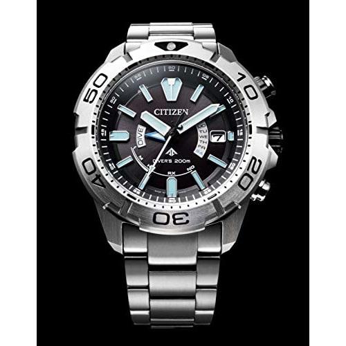 Citizen Promaster Diver's Watch, Waterproof, Light-Powered, Eco-Drive, Radio-Controlled, Marine Series, Diver 200M, Black, AS7141-60E, Men's, Silver