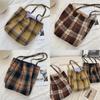 Vintage Plaid Woolen Tote Bag In Yellow Check And Brown Check With Spacious Design For Daily Use