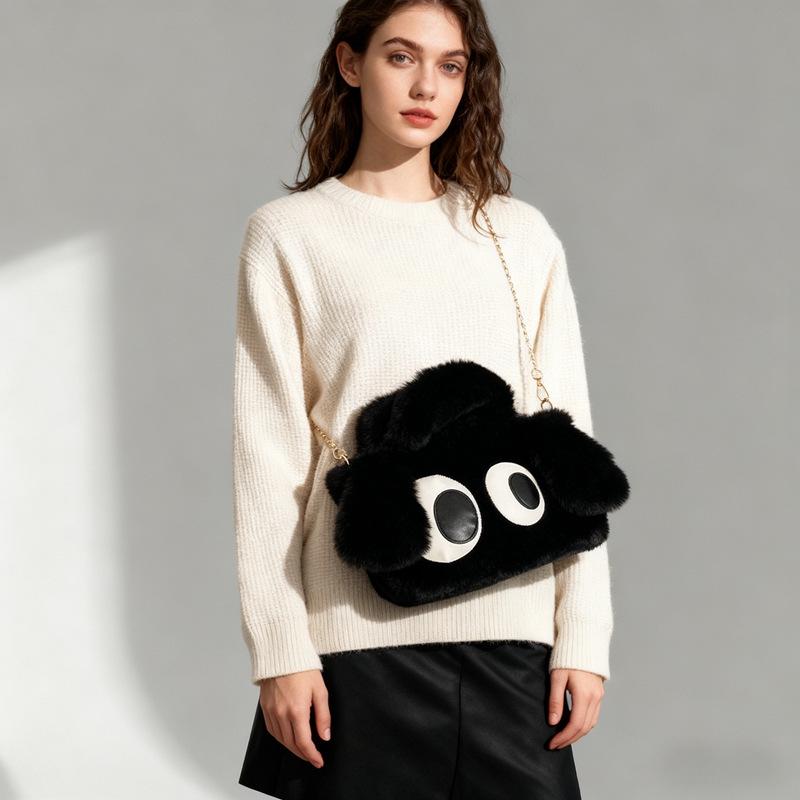 Adorable Big-Eyed Dog Plush Crossbody Bag - Fashionable Chain Design