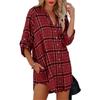 Women's Long Sleeve Plaid Shirt Dress V Neck Button Down Casual Loose Fit Tunic Top with Roll Tab Sleeves and Side Pockets for Autumn Winter