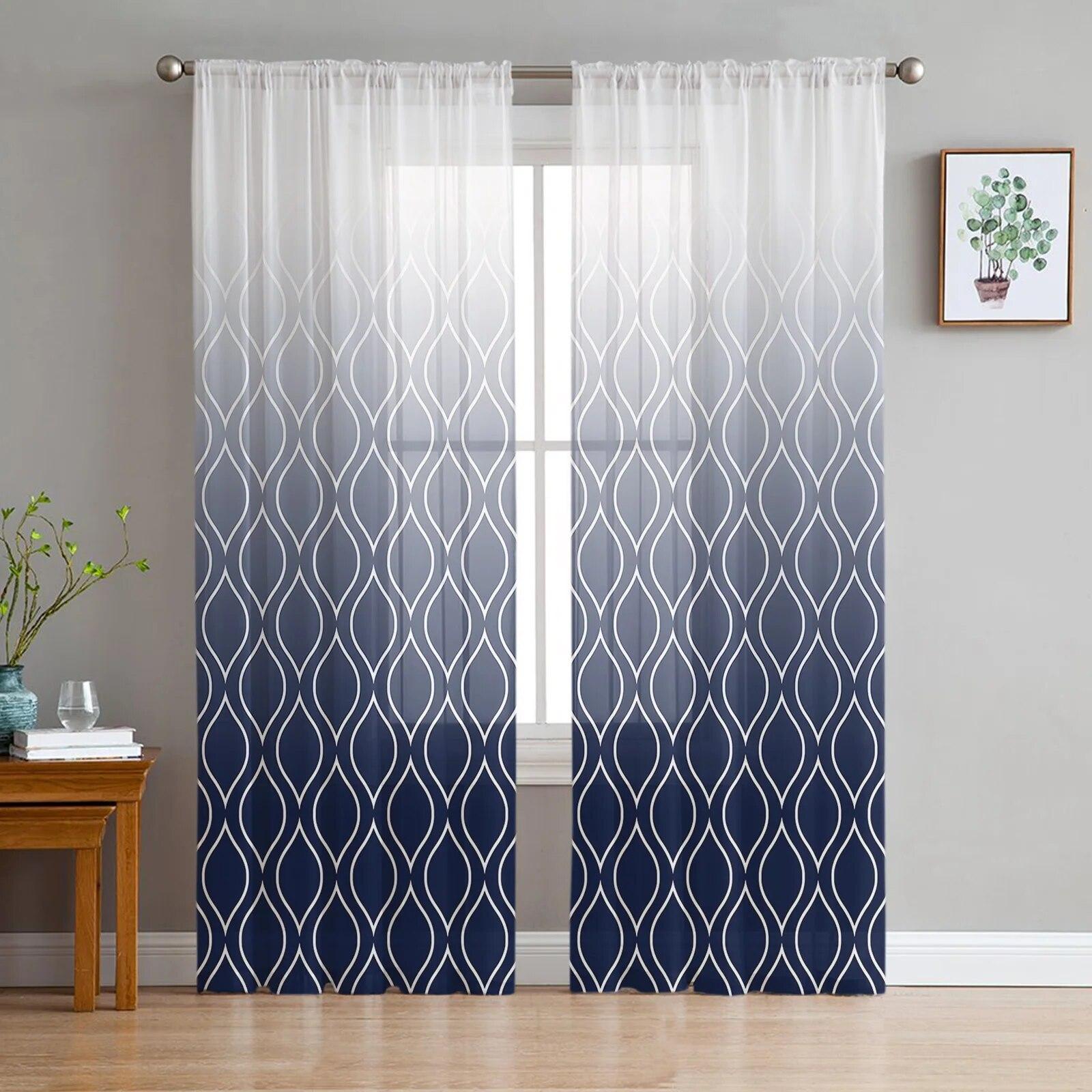 Marokko Textuur Marineblauwe Voile Pure Gordijnen Voor Woonkamer Raam Chiffon Tule Gordijn Keuken Slaapkamer Gordijnen Home Decor 135W x 244H(cm)