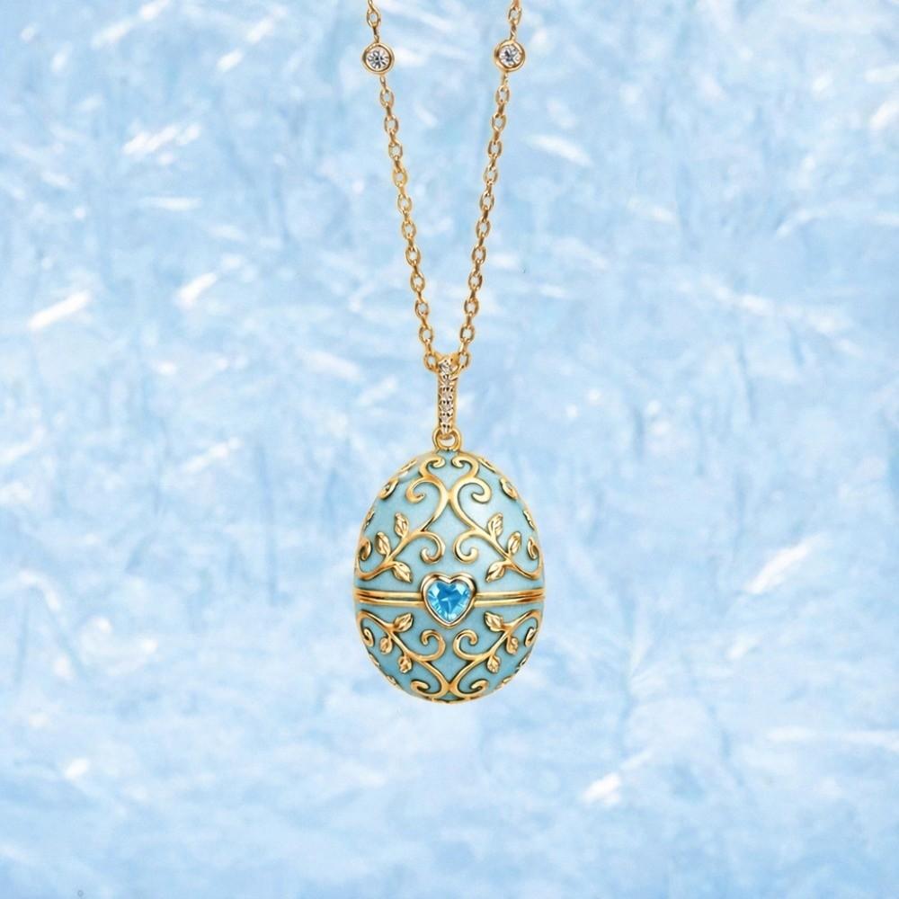 

Crystal Opening Chain Choker Flower Heart Clavicle Chain Enamel Egg Necklace Gift for Friends Mom Style 1