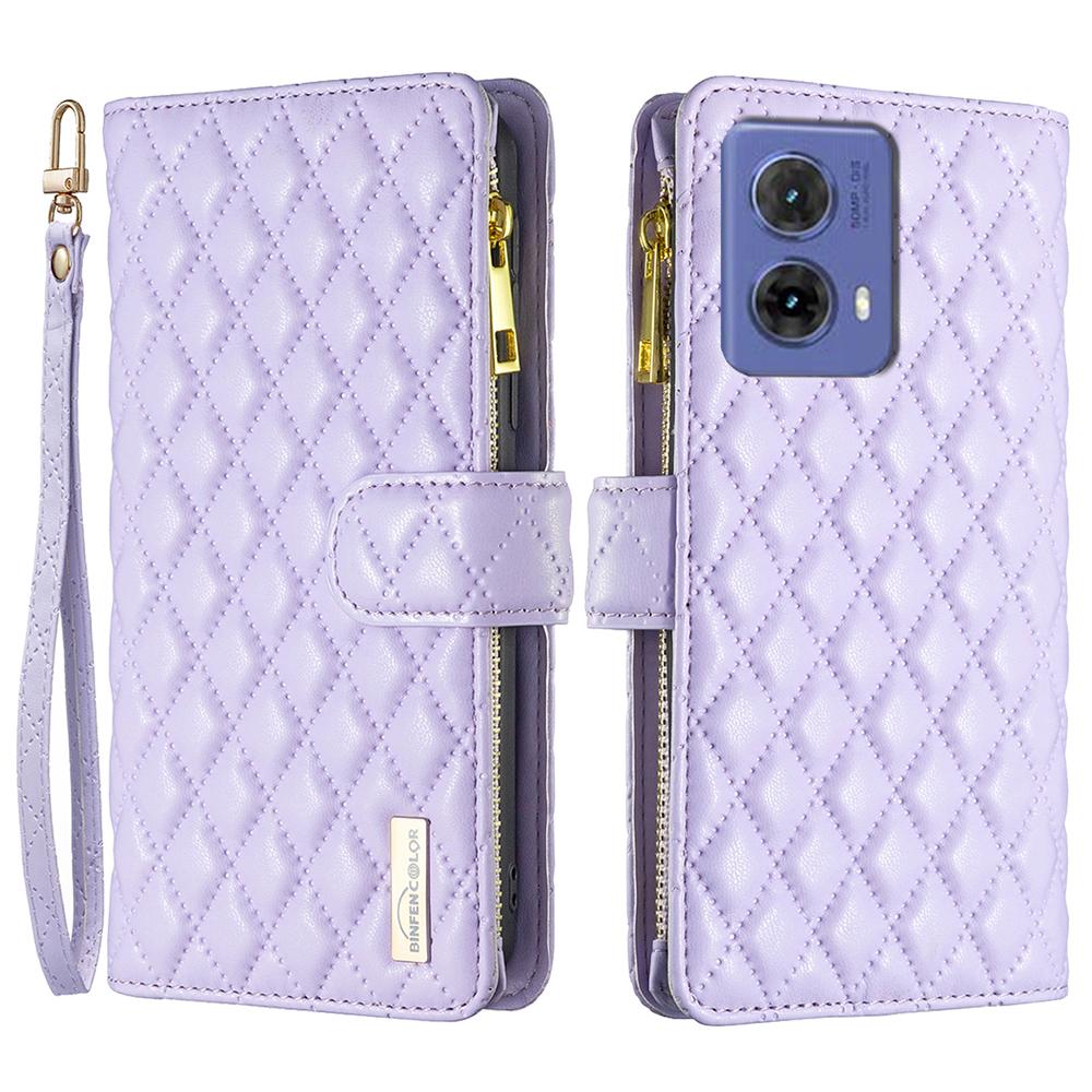 

BINFEN COLOR BF Style-15 For Motorola Moto G85 5G/S50 Neo 5G Case PU Leather Zipper Pocket Phone Cover Purple