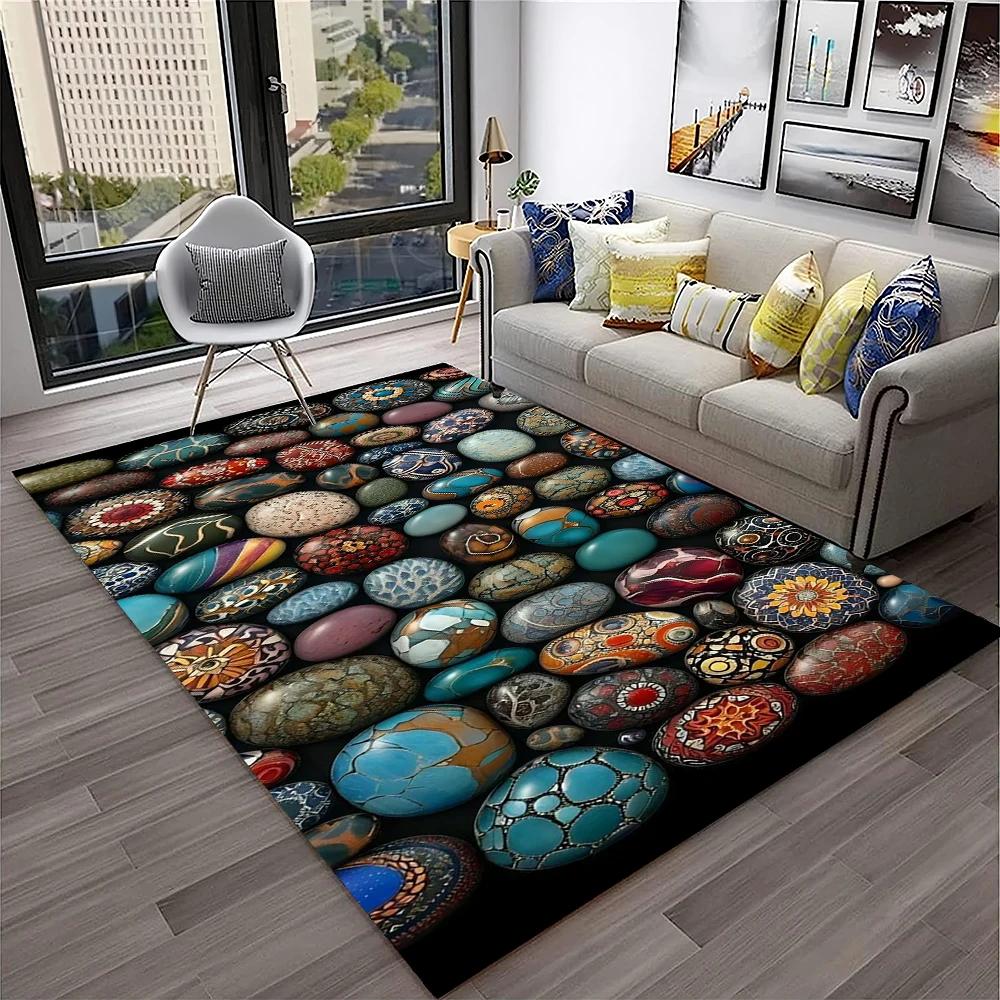3D Stone Pebbles Footprint Beach Carpet Rug for Home Living Room Bedroom Sofa Doormat Decor,Kid Play Area Rug Non-slip Floor Mat