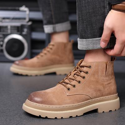 Chelsea Boots Mid-top British Trend Tooling Boots Korean Version New All-match Boots Men's High-top Martin Shoes Men