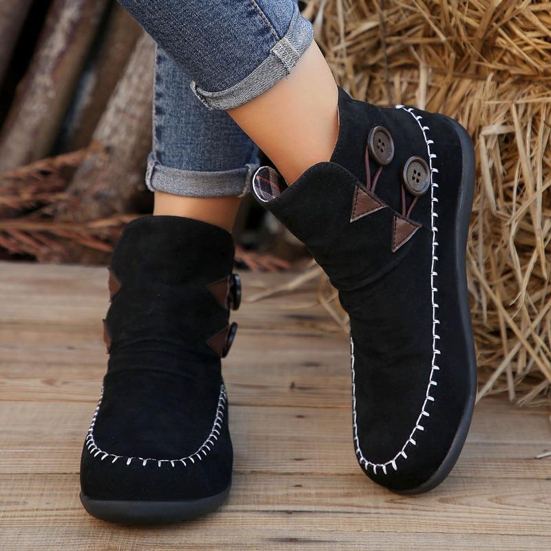 Winter Fashion Suede Women Chelsea Boots Ladies Button Design Ankle Casual Shoes Female Flats Botas Mujer Plus Size 43