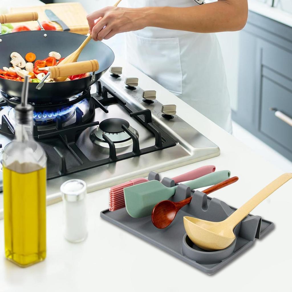 Spoon Rest Silicone Kitchen Brush Organizer Non-Slip Utensil Rest With Drip Pad For Soup Ladle Strainer Tweezers Tongs Home