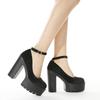Gdgydh Women's Block Heeled Platform Shoes Round Closed Toe Ankle Buckle Strap High Heels for Party Solid Color Pumps