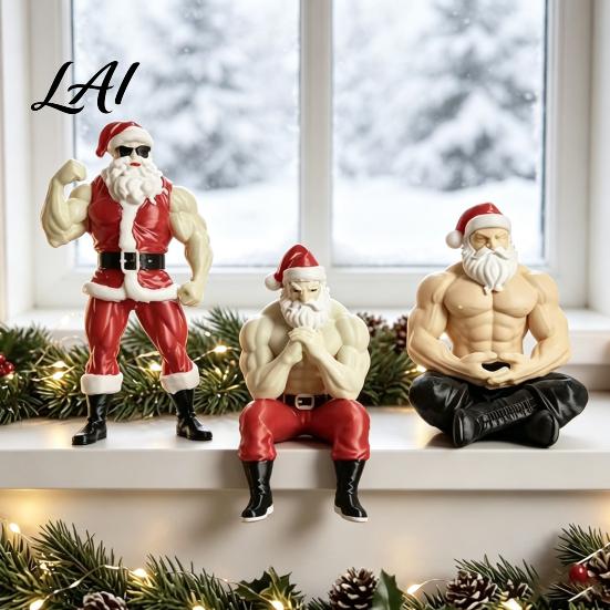Novelty Santa Claus Statue Muscular Figurine Funny Hilarious Resin Strong Statue Durable Sculpture Christmas Collectible Desktop Ornament