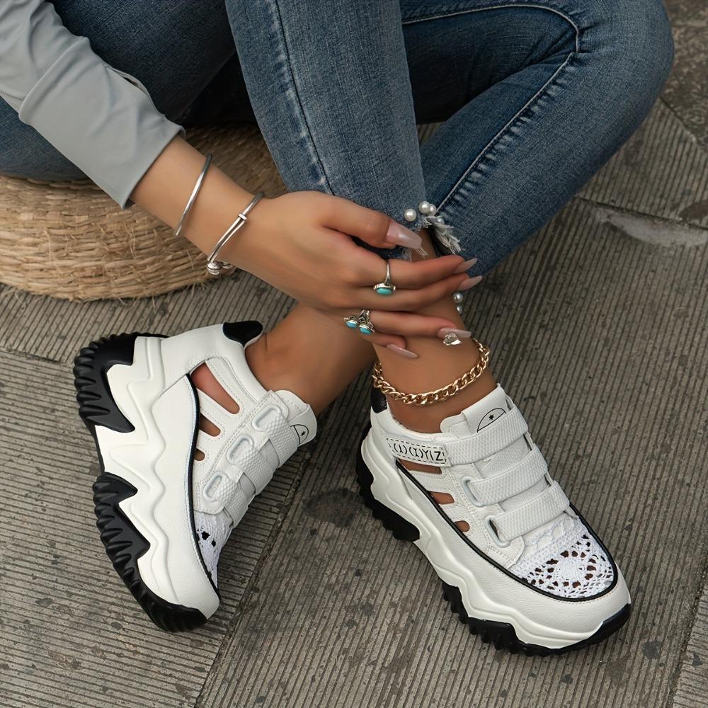 Women s Cutout Design Platform Sneakers - Breathable Comfortable Casual Resistant Outdoor Shoes Walking Outdoor Activities 35 4754₽