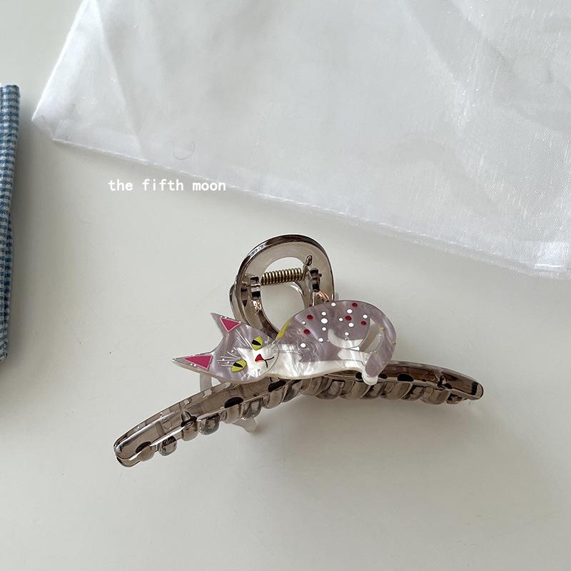 Cute cute puppy large grab clip female 2025 transparent gray shark clip temperament hair grab clip