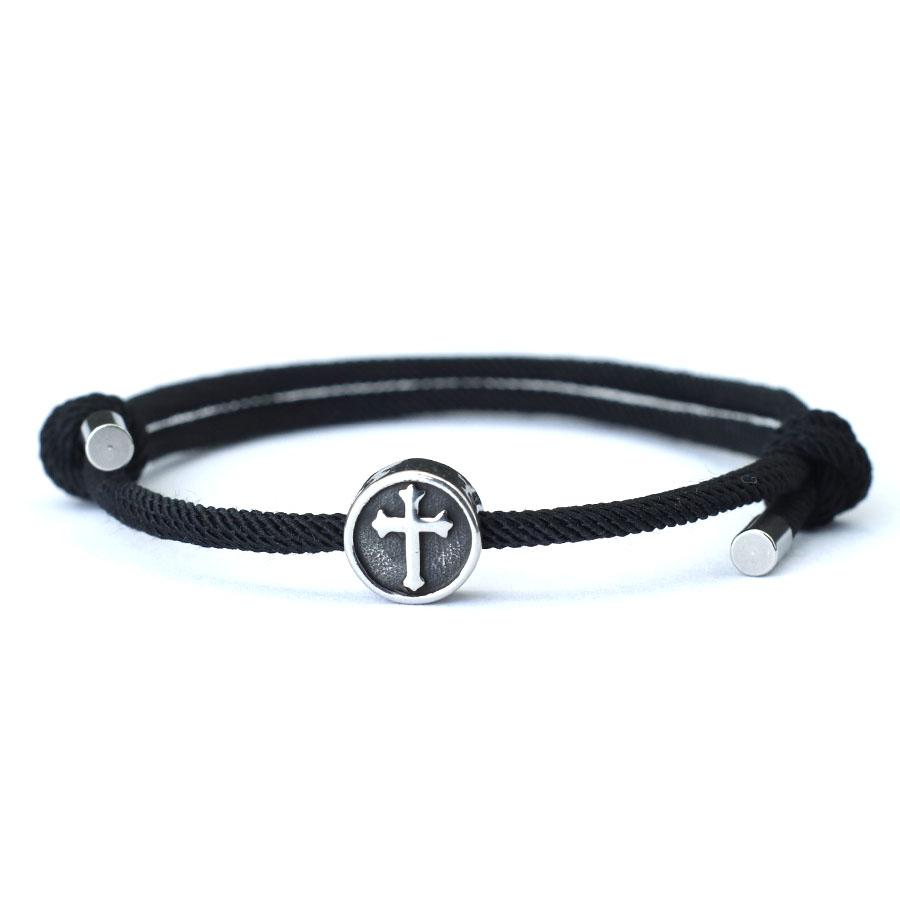 

Vintage Mens Bracelet Rope Stainless Steel Viking Cross Braslet Sliding Adjustable 3mm Marine String Braclet Accessories Hombre чёрный