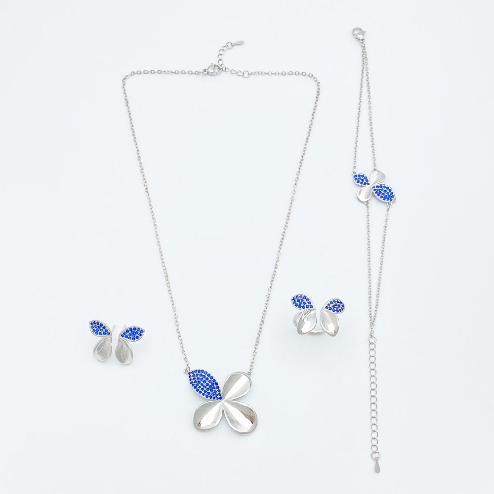 Flora Romantic Sparkling Four Leaf Clover Zircon Set Copper Women's Jewelry Anniversary Dating Earrings Necklace Ring Bracelet