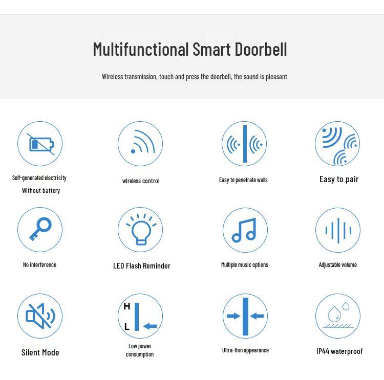 Smart Wireless Self-Powered Doorbell with UK/EU Plug - Dual Music System