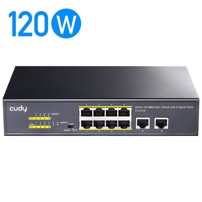 Cudy FS1010P Switch 10-100M PoE+ 10 Ports, 120 W, 8 * 10-100Mbps PoE+ Ports, Mode CCTV-VLAN, 802.3af- 802.3at