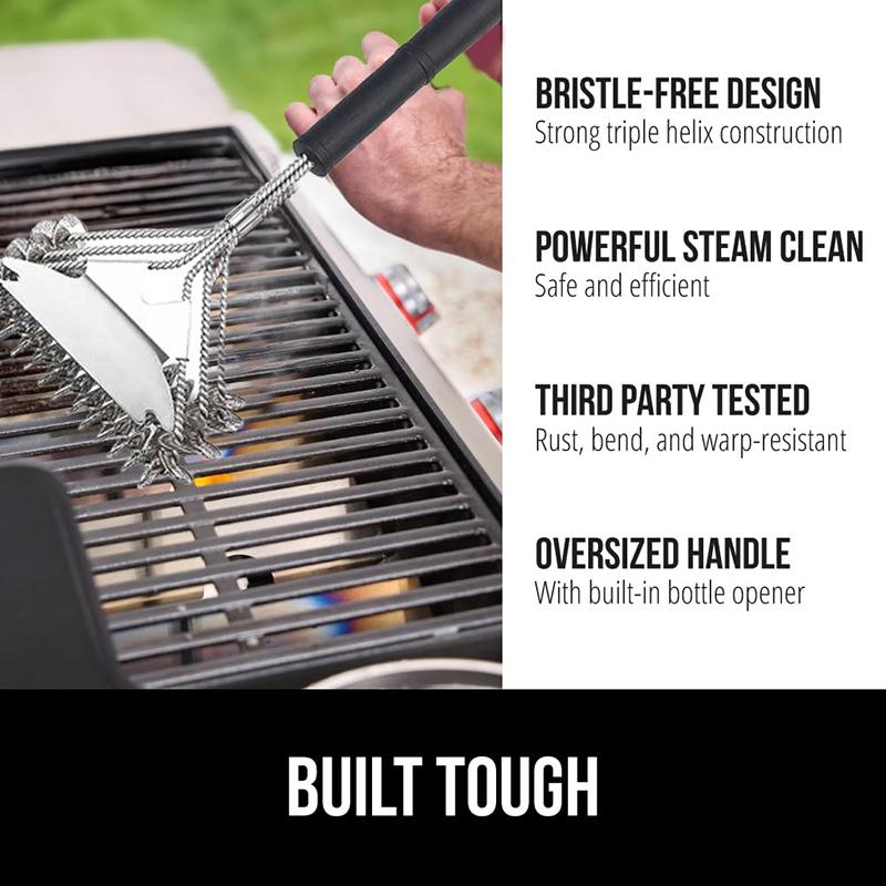 Ağır Hizmet Tipi Kılsız Üçlü Sarmal Izgara Fırçası Kazıyıcılı Dış Mekan Izgaraları İçin, Güvenli Buharlı Temizleme