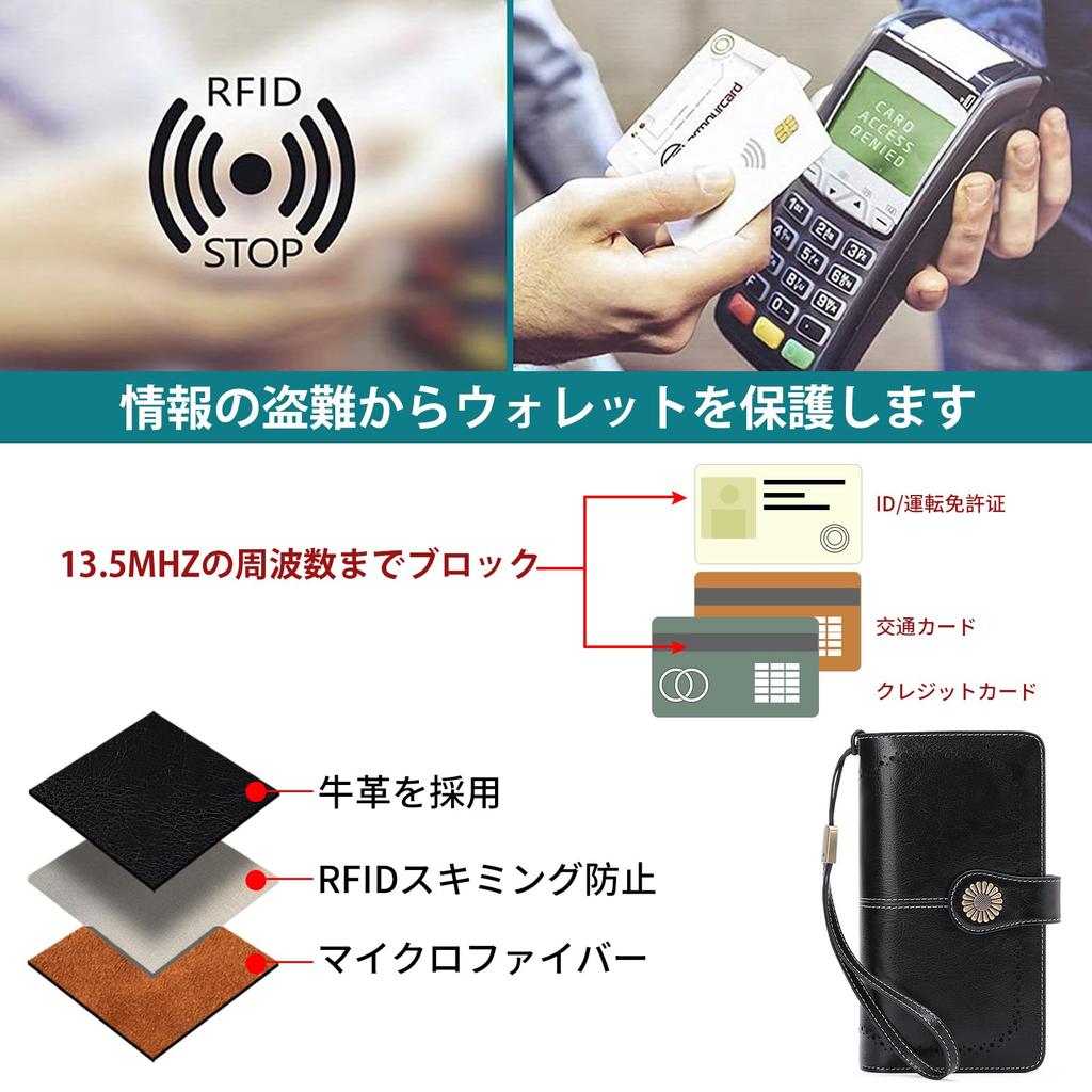 SENDEFN Women's Long Wallet, Large Capacity, with Coin Purse, Comfortable to the Touch, RFID & Magnetic Skimming Protection, Genuine Leather Long