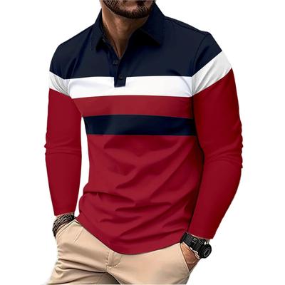Nuova felpa da uomo a maniche lunghe con colletto, camicie traspiranti da uomo, polo da uomo, top basic grande, maglietta polo a blocchi di colore da uomo