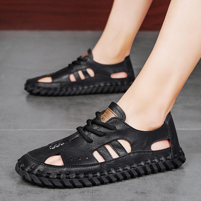 46 Large Size Men's Shoes for Summer Breathable Hollow Large Hole Casual Sports Soft Sole Driving Outdoor Handmade Sandals for Men